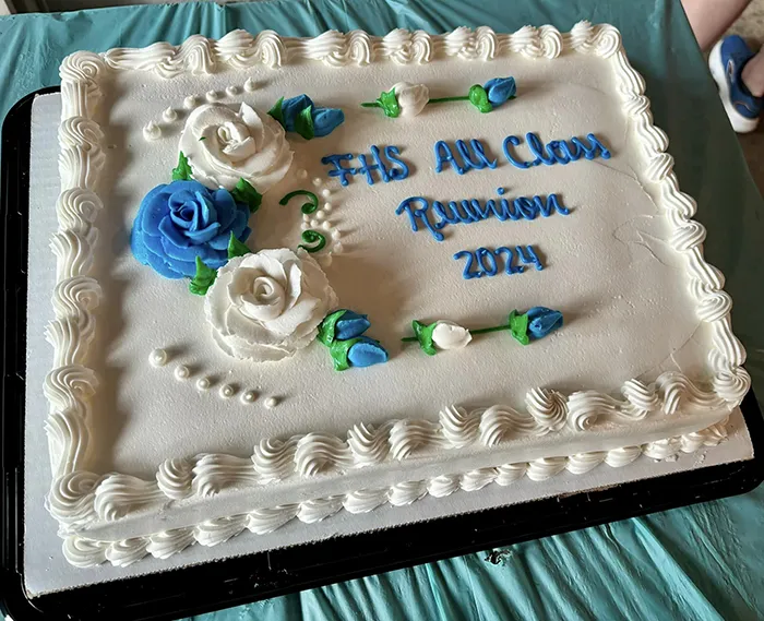 Cake with writing FHS All Class Reunion 2024