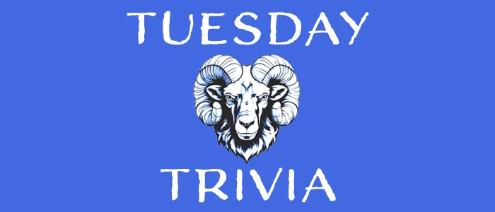 Tuesday Trivia Logo with Ram head between text lines